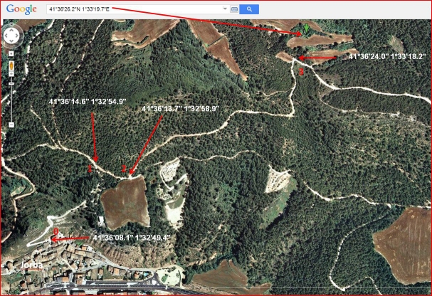 92-Capella de Sant Salvador-Itinerari-Captura de pantalla de Google Maps, complementada amb anotacions manuals.