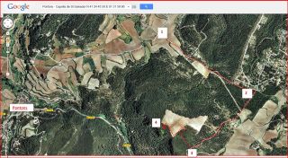 Capella de Sant Salvador – Pontons - Itinerari - Captura de pantalla de Google Maps, complementada amb anotacions manuals.