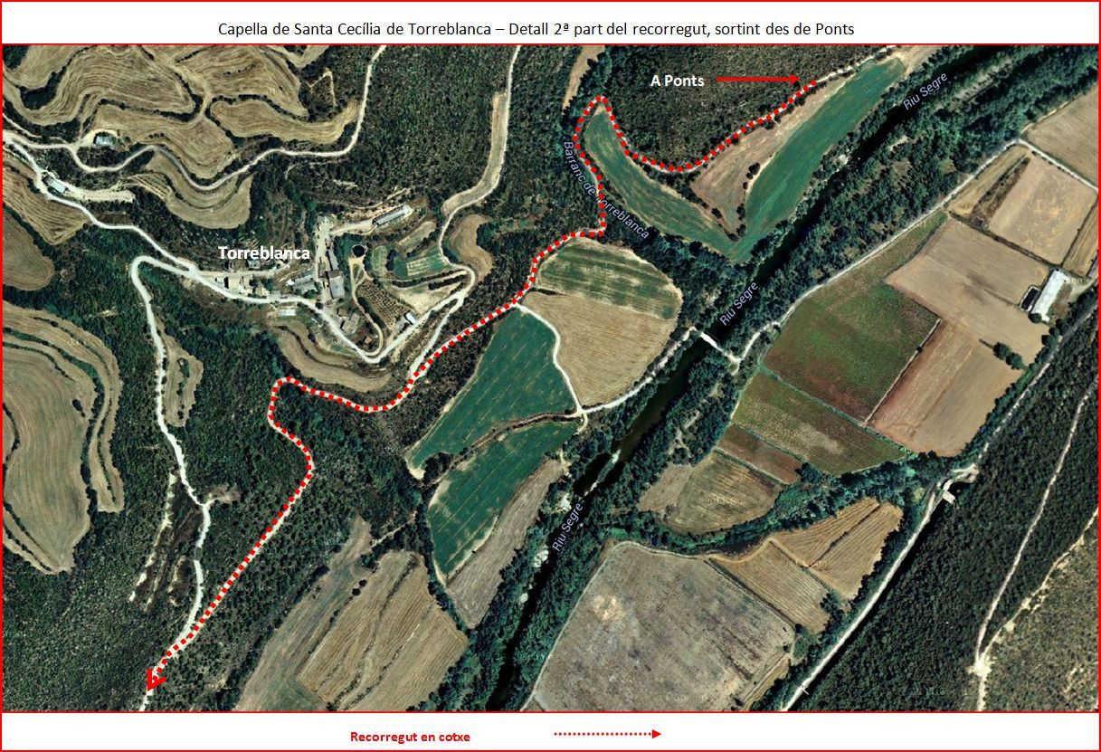 Capella de Santa Cecília de Torreblanca-2º part de l'Itinerari-Google Maps-Captura de pantalla complementada amb anotacions manuals