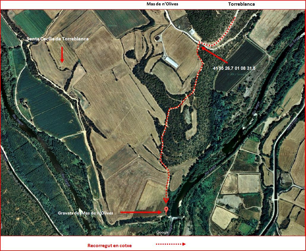 Gravats Mas de n'Olives-Itinerari-Google Maps-Captura de pantalla, complementada amb anotacions manuals