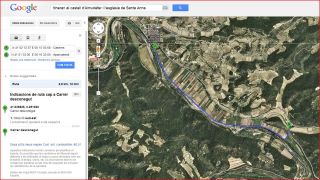 Caseres - Camí cap el Castell d'Almudèfer. Itinerari - Captura de pantalla de Google Maps, complementada amb anotacions manuals.