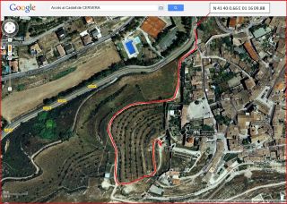 Castell de Cervera-Itinerari-Captura de pantalla de Google Maps, complementada amb anotacions manuals.
