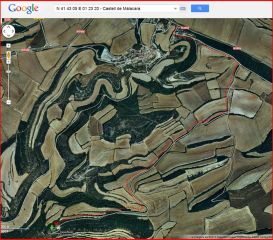 Camí al castell de Malacara - Visió global del recorregut - Captura de pantalla de Google Maps, complementada amb anotacions manuals.