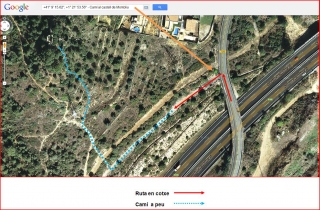 Castell de Montoliu - Captura de pantalla de Google Maps, complementada amb anotacions manuals.
