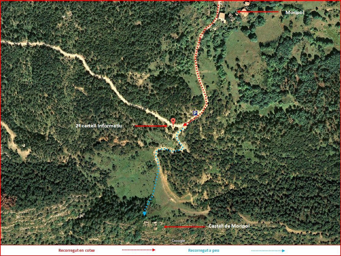 Castell de Moripol-DETALL Itinerari FINAL-Captura de pantalla de GOOGLE MAPS, complementada amb anotacions manuals