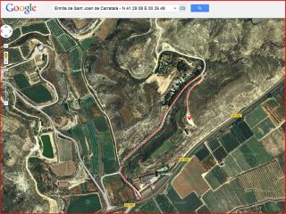 Ermita de Sant Joan de Carratalà - Itinerari - Captura de pantalla de Google Maps, complementada amb anotacions manuals.