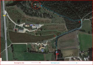 - Planell del camí a l\'Ermita de Sant Llop – Vilobí d\'Onyar - Captura de pantalla dee Google Maps, complementada amb anotacions manuals