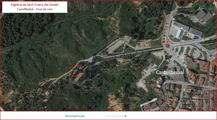 Ermita de Sant Vicenç del Castell – Castellbisbal- Captura de pantalla de Google Maps, complementada amb anotacions manuals.