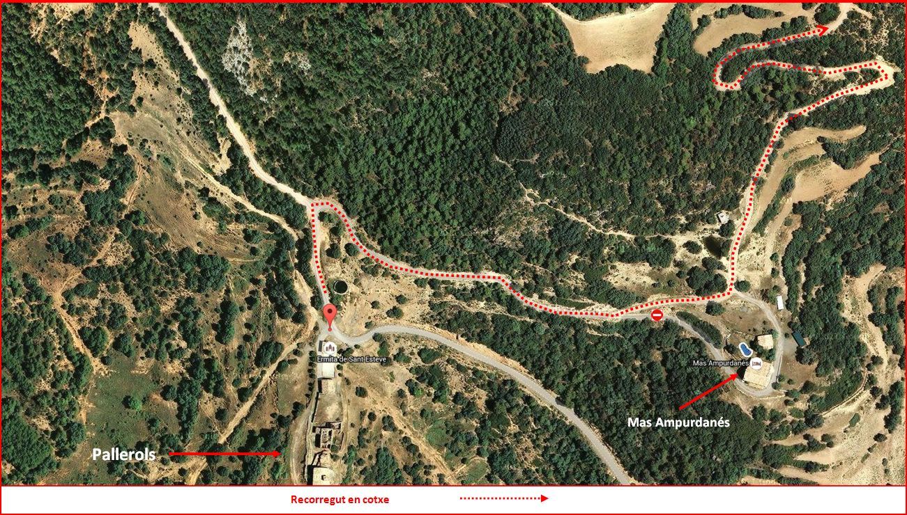 Església de Sant Marc de Pallerols de Rialb – La Baronia de Rialb - Itinerari - Detall - Sortida des de Pallerols - Captura de pantalla de Google Maps, complementada amb anotacions manuals