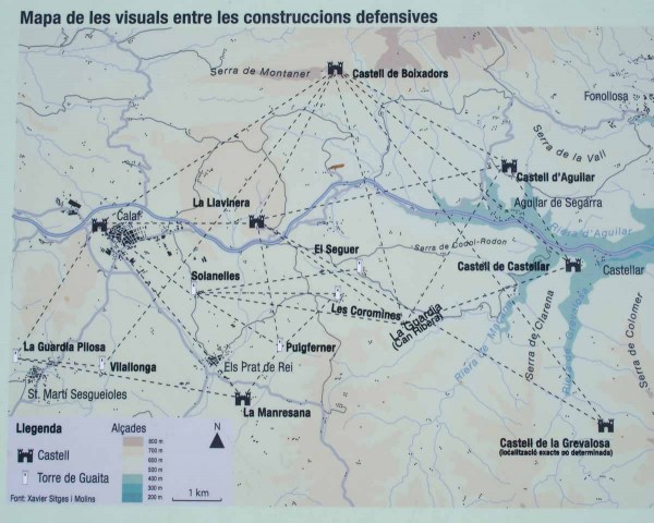 Castell de Castellar - Aguilar de Segarra - Mapa de les visuals entre les construccions defensives.