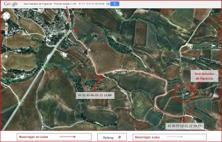 Església de Sant Salvador de Figuerola – Les Piles - Itinerari - Captura de pantalla de Google Maps, complementada amb anotacions manuals.