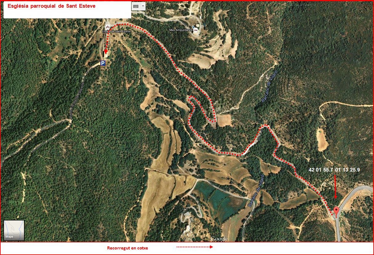 Baronia de Rialb - ITINERARI - Part final - Captura de pantalla de Google Maps, complementada amb anotacions manuals