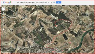 Fort fuseller de Ferriols - Itinerari - Captura de pantalla de Google Maps, complementada amb anotacions manuals.
