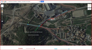Pont de La Coromina - Cardona - Itinerari - Captura de pantalla de Google Maps, complementada amb anotacions manuals.