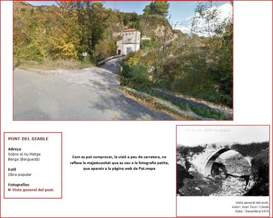 Pont del Diable-Berga - Part superior de la fotografia: captura de pantalla de Google Maps. Part inferior: dades extretes de Pat.mapa.
