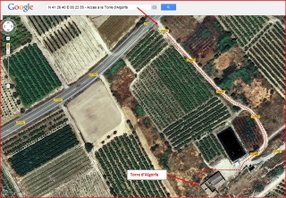 Torre d'Algorfa - Itinerari - Captura de pantalla de Google Maps, complementada amb anotacions manuals.