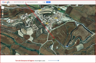 Torre de Granyena - Itinerari - Google Maps, captura de pantalla, complementada amb anotacions manuals.