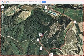 Torre del telègraf de Can Dolcet - Itinerari - Captura de pantalla de Google Maps, complementada amb anotacions manuals.