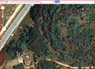 Torres de Puig Ardina – Riudarenes - Detall part final de l'itinerari - Captura de pantalla de Google Maps, complementada amb anotacions manuals.