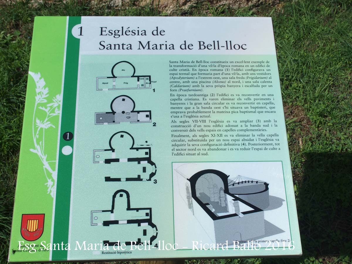 Església de Santa Maria de Bell-lloc – Santa Cristina d'Aro - Plafó informatiu situat al davant de l'edificació