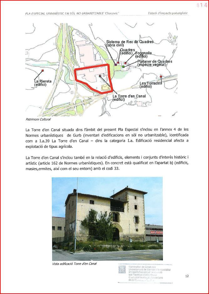 Torre Canal – Gurb - Captura de pantalla del "Estudi d’Impacte paisatgístic / Pla especial urbanístic en sòl no urbanitzable “Chocovic""