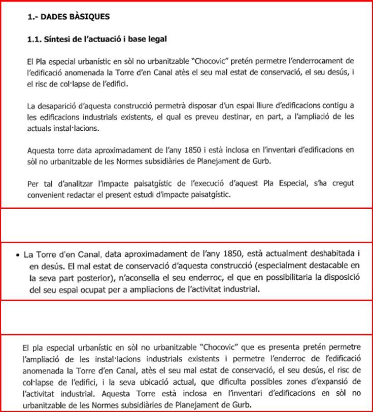 Torre Canal – Gurb - Captura de pantalla del "Estudi d’Impacte paisatgístic / Pla especial urbanístic en sòl no urbanitzable “Chocovic"