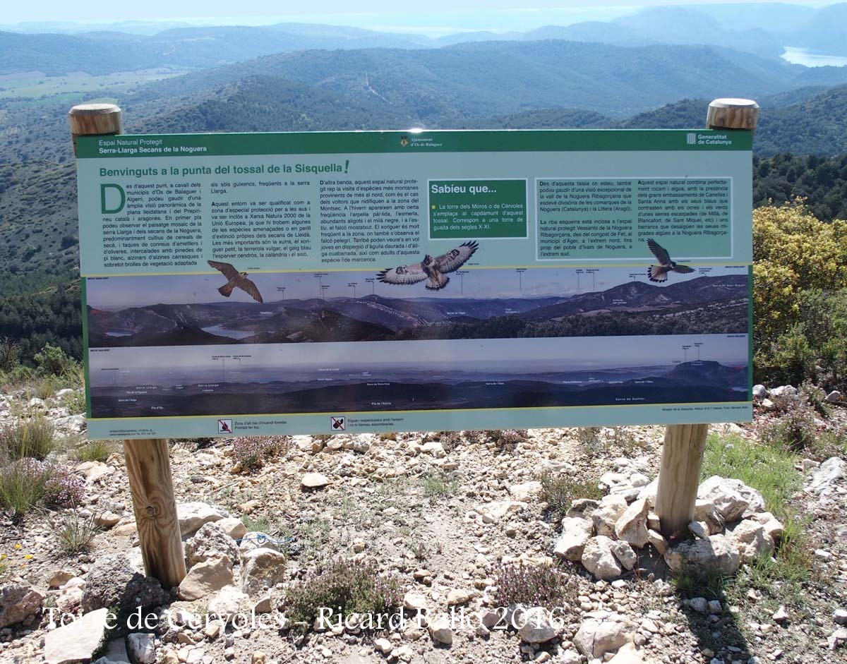 Torre de Cérvoles – Os de Balaguer - Plafó informatiu situat al davant de la torre