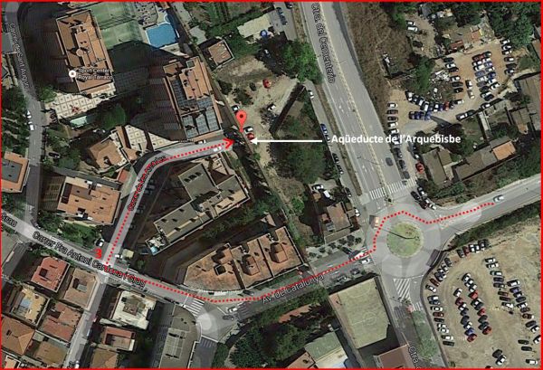 Aqüeducte de l’Arquebisbe – Tarragona - Captura de pantalla de Google Maps, complementada amb anotacions manuals