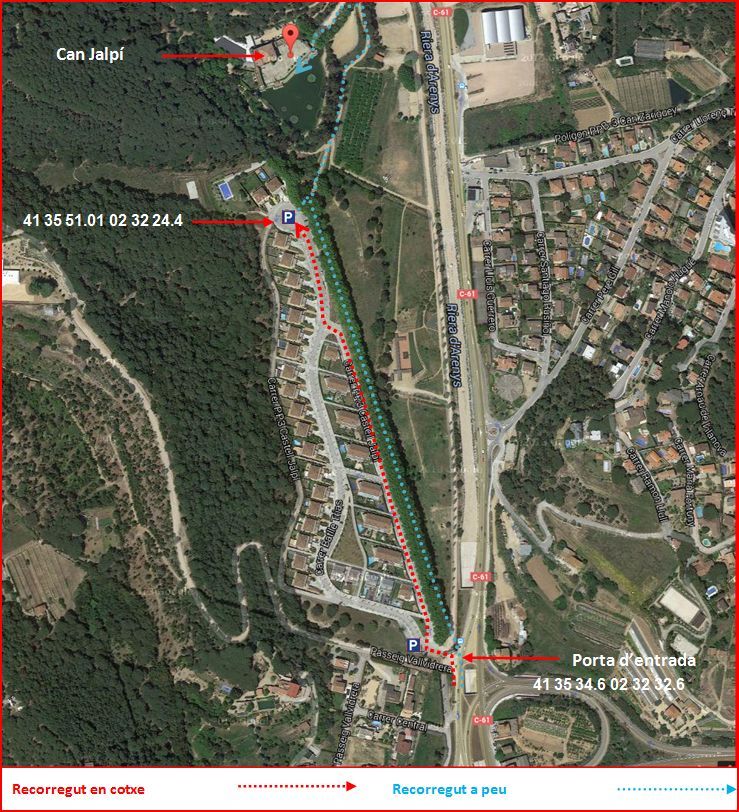 Can Jalpí – Arenys de Munt - Camí d'accès - Captura de pantalla de Google Maps, complementada amb anotacions manuals