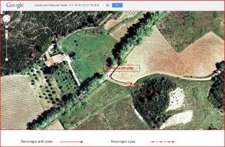Capella de Sant Andreu de l’Avellà – Font-rubí - Itinerari - Captura de pantalla de Google Maps, complementada amb anotacions manuals.