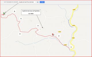 Capella de Sant Joan de Puig-redon / Mapa: captura de pantalla de Google Maps, complementada amb anotacions manuals.