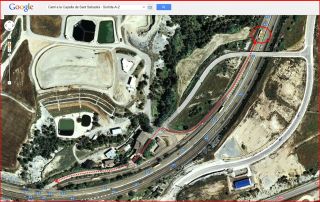 Capella de Sant Sebastià – Òdena - Itinerari - Captura de pantalla de Google Maps, complementada amb anotacions manuals - Detall sortida de l'autopista A-2.