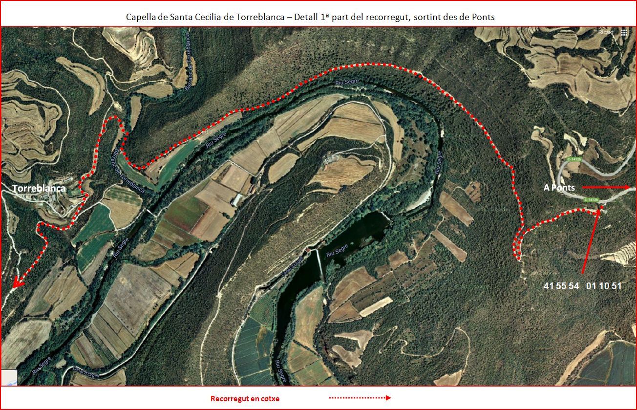 Capella de Santa Cecília de Torreblanca-1º part de l'Itinerari-Google Maps-Captura de pantalla complementada amb anotacions manuals