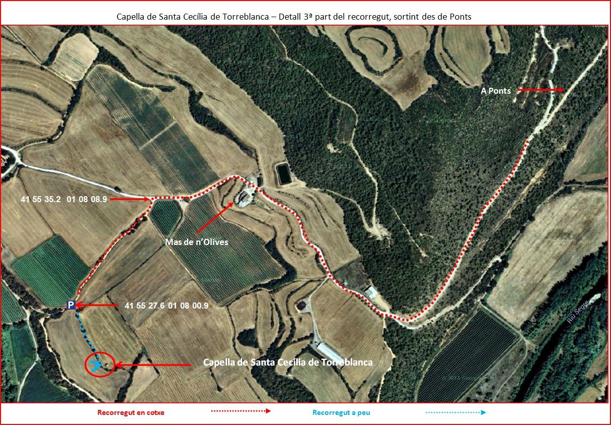 Capella de Santa Cecília de Torreblanca-3º part de l'Itinerari-Google Maps-Captura de pantalla complementada amb anotacions manuals