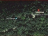 Detall de la proximitat entre el castell de Montpalau i la capella de Santa Magdalena de Montpalau - Captura de pantalla de Google Maps, complementada amb anotacions manuals