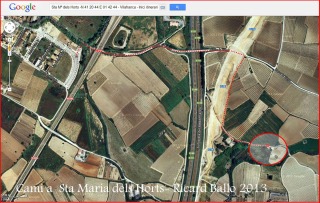 Capella de Santa Maria dels Horts – Vilafranca del Penedès - Captura de pantalla de Google Maps, complementada amb anotacions manuals.