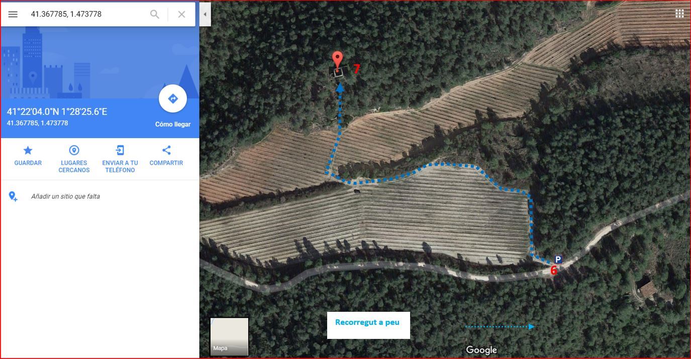 Casa forta de la Campanera-Itinerari - Part final - Captura de pantalla de Google Maps, complementada amb anotacions manuals
