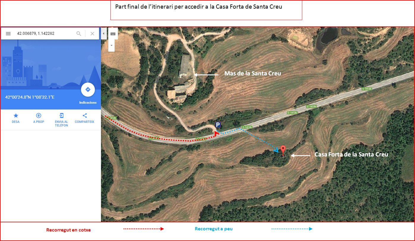 Casa Forta de la Santa Creu – Artesa de Segre - MAPA - Captura de pantalla de Google Maps, complementada amb anotacions manuals