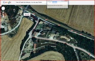 Camí al castell de Malacara - Captura de pantalla de Google Maps, complementada amb anotacions manuals - Ampliació primera part del recorregut.