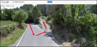 Camí al castell de Montmarí - Captura de pantalla de Google Maps, complementada amb anotacions manuals.