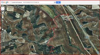 Castell de Montpaó – Ribera d’Ondara - Itinerari - Captura de pantalla d'un mapa de Google Maps, complementada amb anotacions manuals.