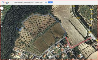Castell de Penalonga - Itinerari - Captura de pantalla de Google Maps, complementada amb anotacions manuals.