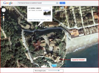 Castell de Tamarit - Itinerari - Captura de pantalla de Google Maps, complementada amb anotacions manuals.