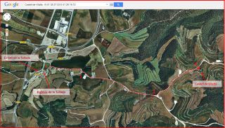 Castell de Vilalta – Sant Guim de Freixenet - Itinerari - Captura de pantalla de Google Maps, complementada amb anotacions manuals.