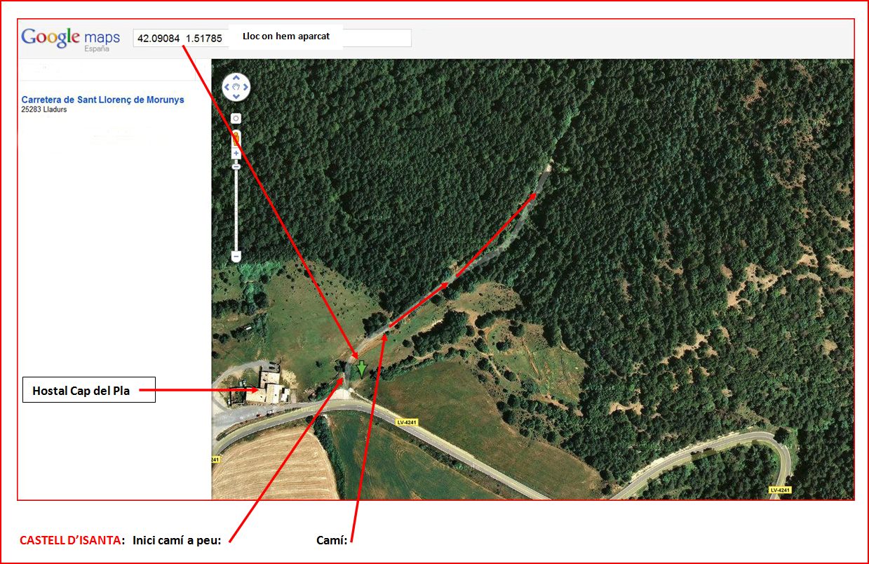 mapa-google-castell-disanta-lloc-on-hem-aparcat-e-inici-del-cami