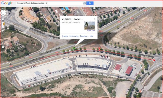 El Pont de les Arnaules – Manresa - Itinerari - 0 - Captura de pantalla de Google Maps, complementada amb anotacions manuals.