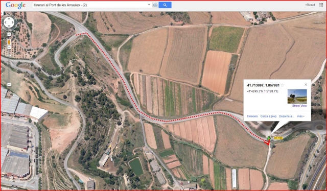 El Pont de les Arnaules – Manresa - Itinerari - 2 - Captura de pantalla de Google Maps, complementada amb anotacions manuals.