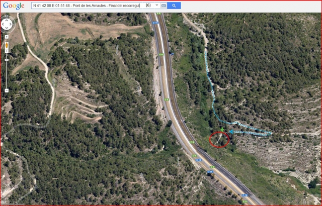 El Pont de les Arnaules – Manresa - Itinerari - 6 - Captura de pantalla de Google Maps, complementada amb anotacions manuals.