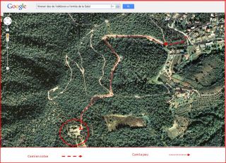 Ermita de la Mare de Déu de la Salut – El Papiol- Captura de pantalla de Google Maps, complementada amb anotacions manuals.iol