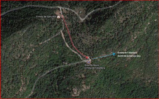 Ermita Mare de Deu de l\'Abellera - Prades-ITINERARI final -Captura de pantalla de Google Maps, complementada amb anotacions manuals